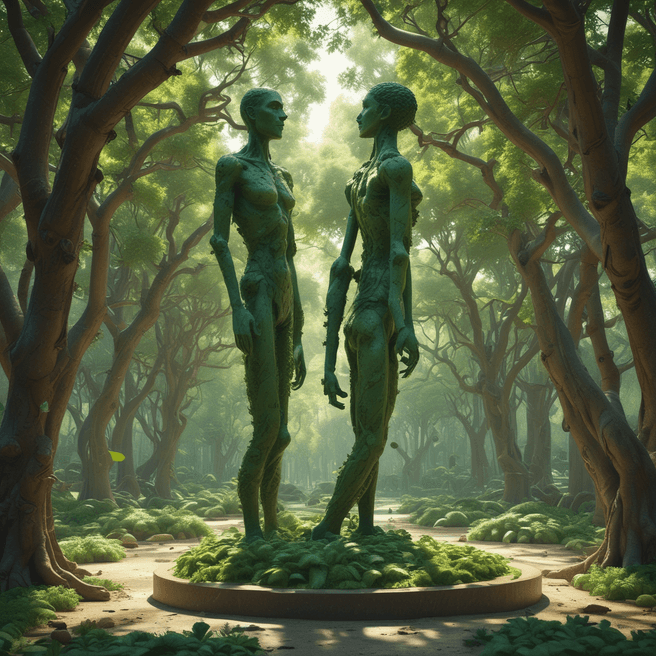 Futuristic Pixar Style Tree Statue in Green Surroundings - 3D Render by Fulgent AI
