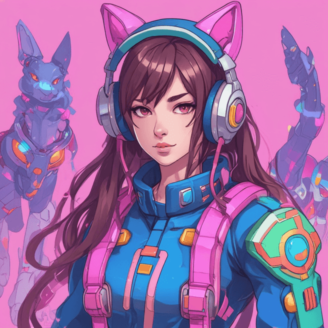 Create Stunning Mecha Pilot & D.Va Inspired Images with Headphones, Pink Eyes, Cat Face, & Blue Tights