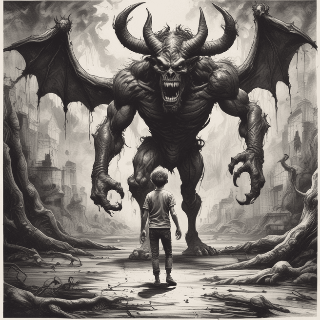 Artistic Horror: Demon Roaming Young Boy - Fulgent AI