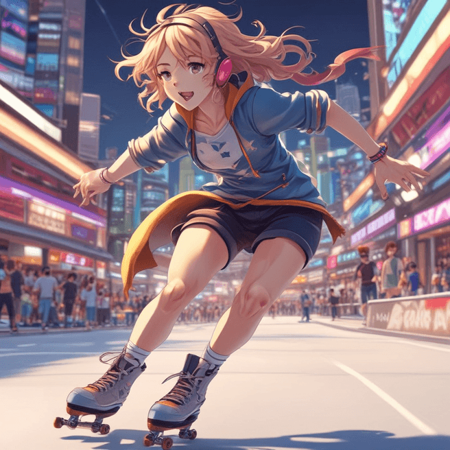 Highly Detailed 4K Anime Girl Skating Art for Aesthetic Enthusiasts