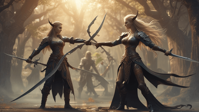 Fantasy Blade Dancers Dueling in Photorealistic Art