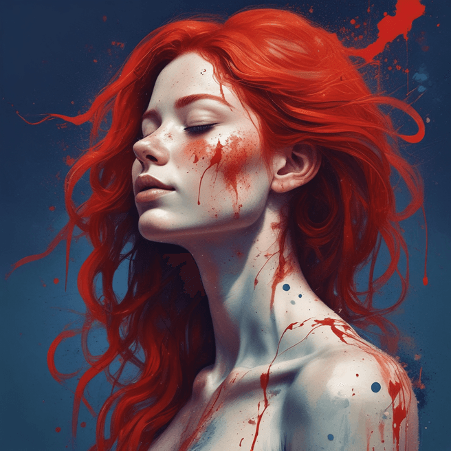 Surreal 3D Render: Female Figure with Vibrant Red Hair