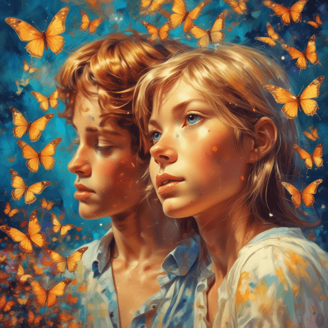 Psychedelic Summer Love: Studio Ghibli-style Boy & Girl with Butterflies - Fulgent AI