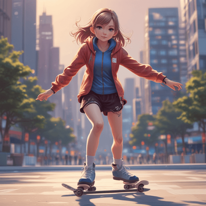 Highly Detailed 4K Anime Girl Skating Art for Aesthetic Enthusiasts