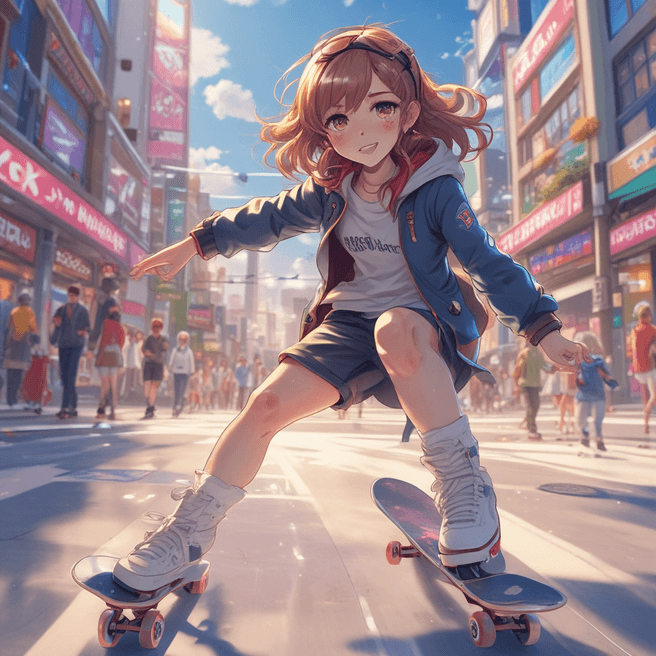 Highly Detailed 4K Anime Girl Skating Art | Fulgent AI