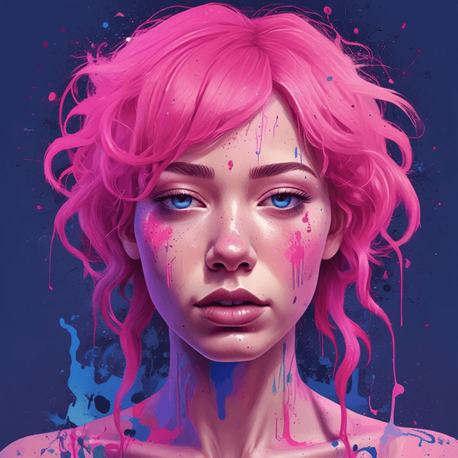 Surreal 3D Render: Dreamy Female Figure with Pink Hair