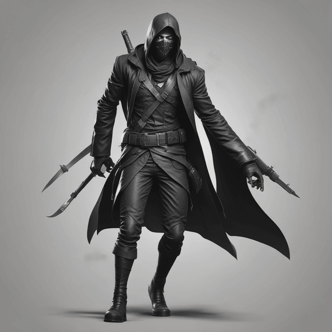 Stealthy Rogue Assassin in Black with Mask - Fulgent AI