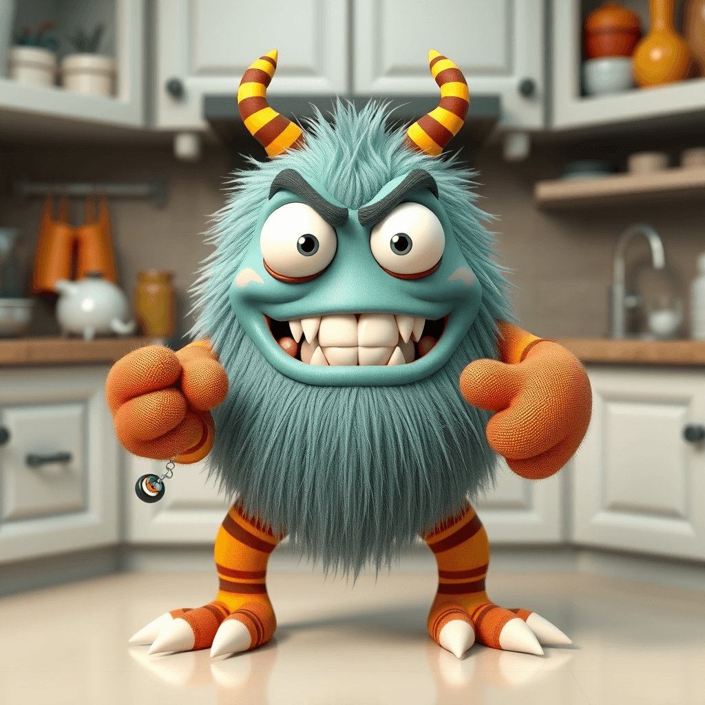 Colorful 3D Cartoon Monster in Monster Kitchen - Unique Creature Design