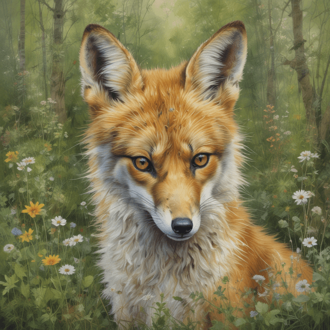 Enchanting Oil Painting of Cute Fox in Forest Meadow – Lucy Grossmith & Carne Griffiths