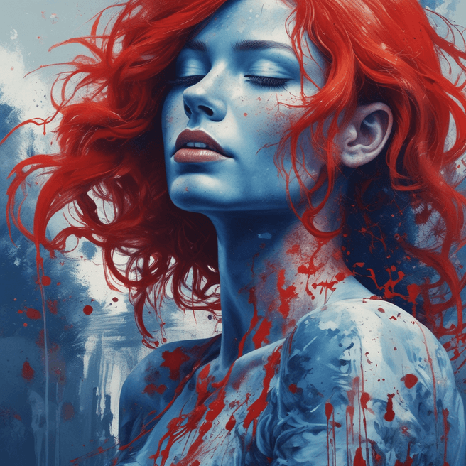 Surreal 3D Render: Female Figure with Vibrant Red Hair