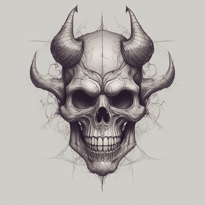 A skullish devil looking structure, background faded, ultro high quality