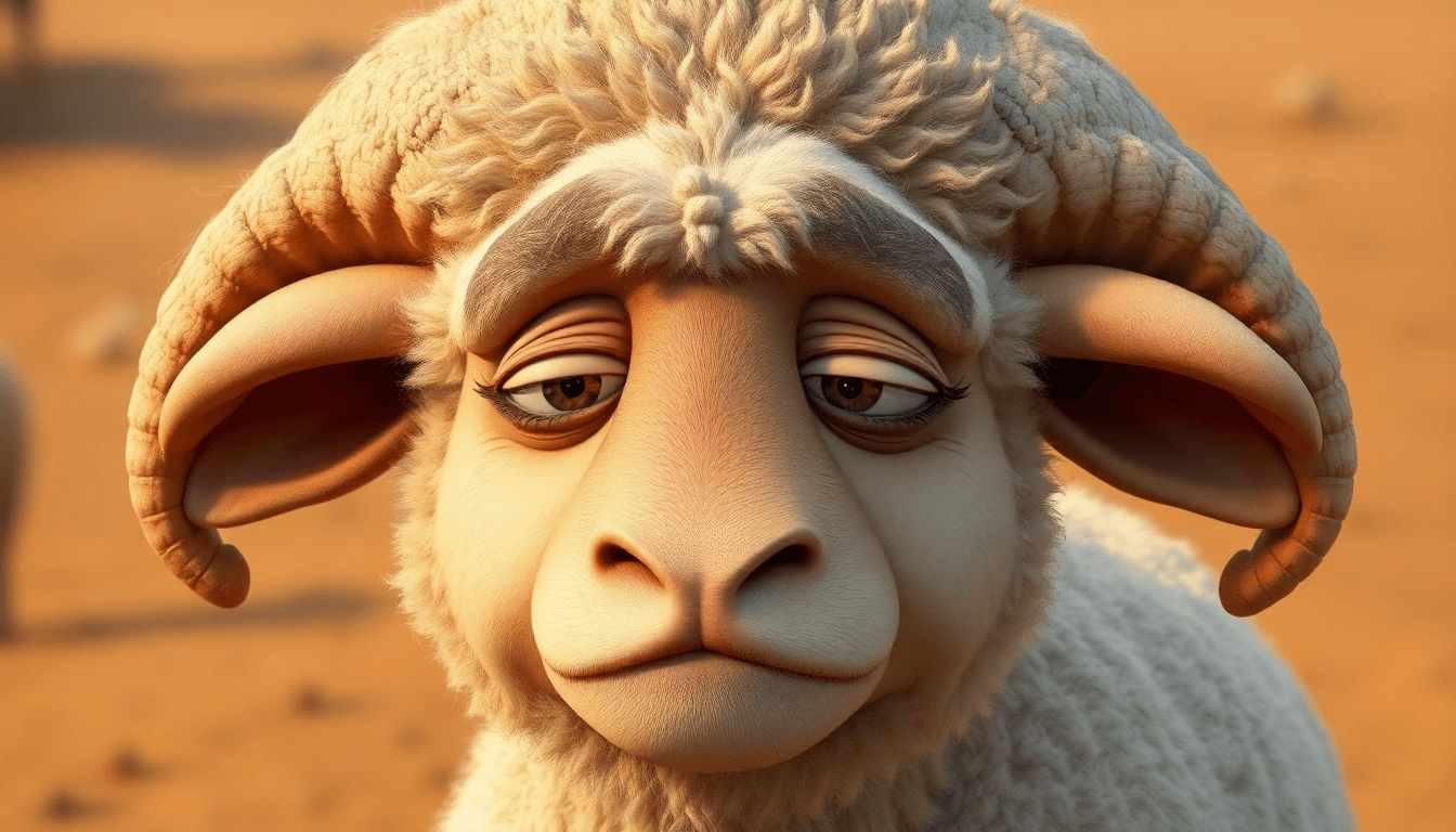 Exhausted Sheep Character in Detailed 3D Illustration