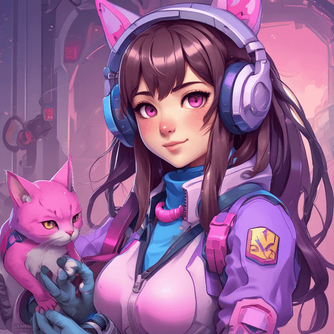 Create Stunning Mecha Pilot & D.Va Inspired Images with Headphones, Pink Eyes, Cat Face, & Blue Tights