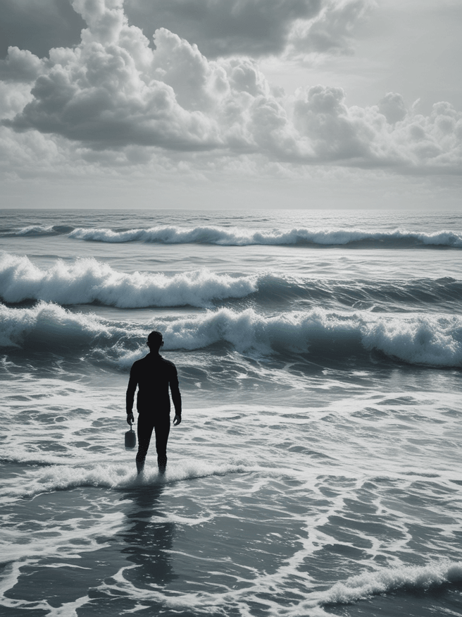 Mesmerizing Ocean View: Man Standing Amidst Azure Beauty