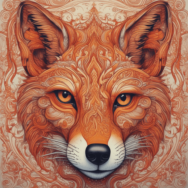 Fiery Fox Portrait: Captivating Red and Orange Artwork