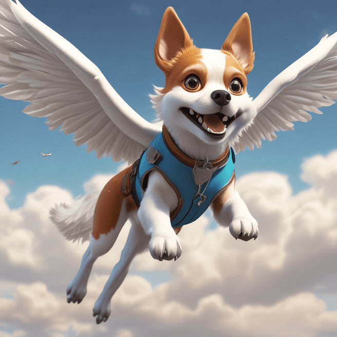 Fulgent AI: Stunning 3D Anime Image of Flying Dog