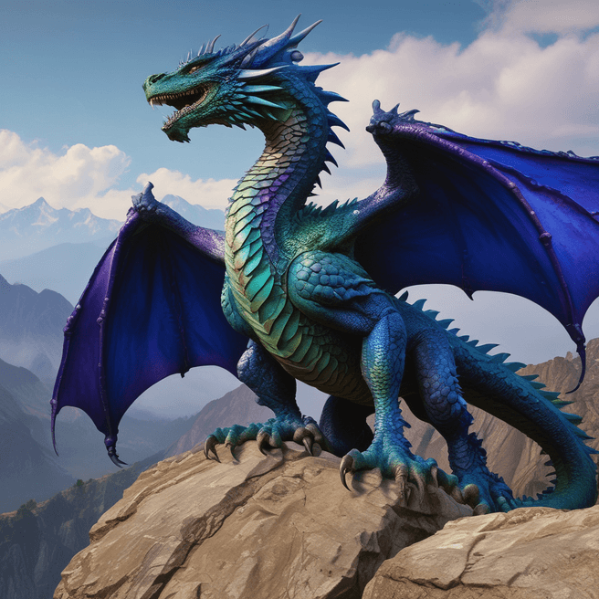 Majestic Mountain Dragon with Blue Metallic Scales