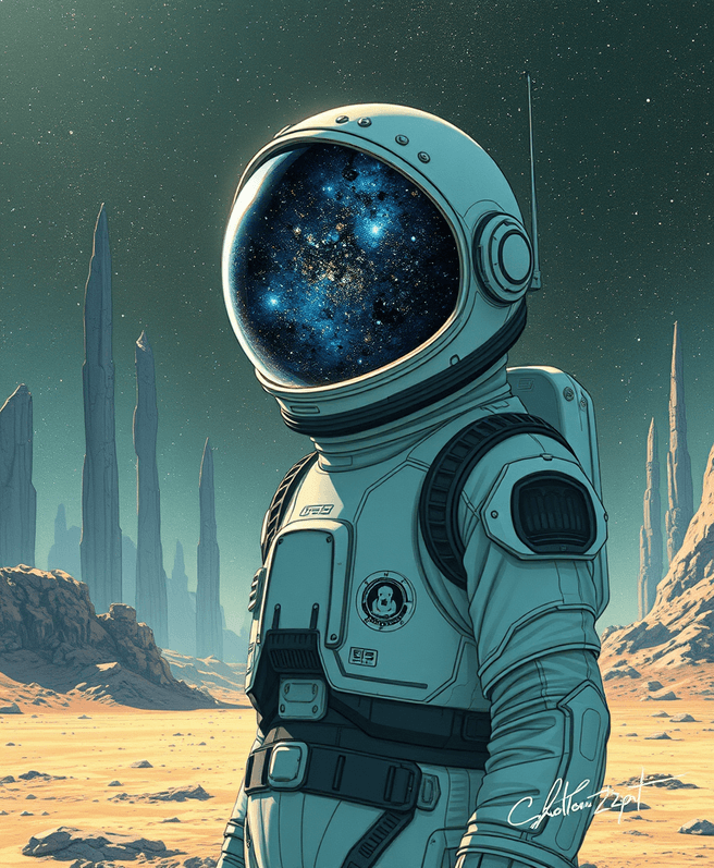 Enigmatic Astronaut on Alien Planet - Sci-fi Illustration by Liminal Lacquer & More