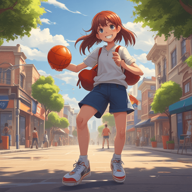 Anime Girl Playing Basketball in 4K: Detailed & Full Body Character Portrait