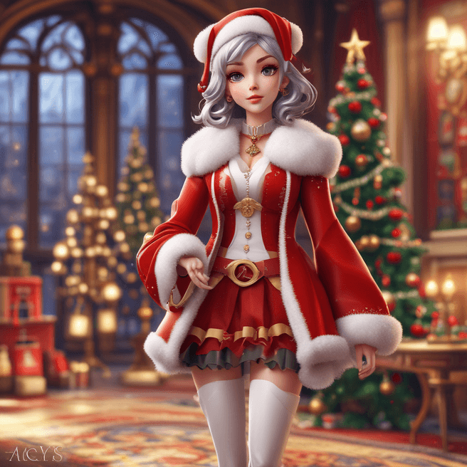 Stunning 3D Anime Illustration: Arcy's Santa Girl in a Festive Urban Landscape