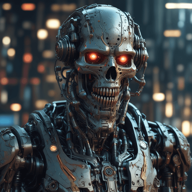 Dark Fantasy Sci-Fi Cyberpunk Portrait | War Cyborg Robot in Devil Armor | Detailed Digital Art