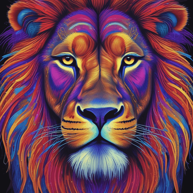 Radiant Neon Lion Portrait: Majestic Wildlife Photography