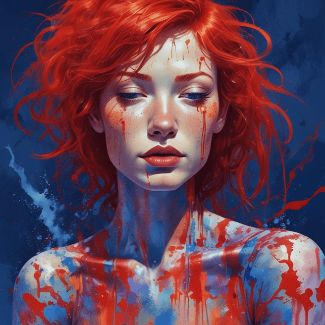 Surreal 3D Render: Female Figure with Vibrant Red Hair