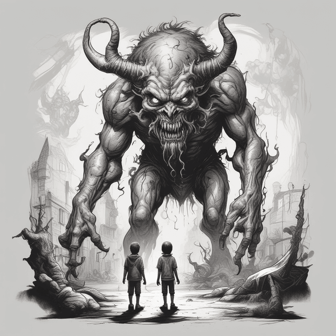 Artistic Horror: Demon Roaming Young Boy - Fulgent AI