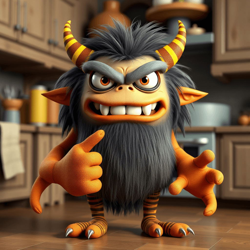 Colorful 3D Cartoon Monster in Monster Kitchen - Unique Creature Design