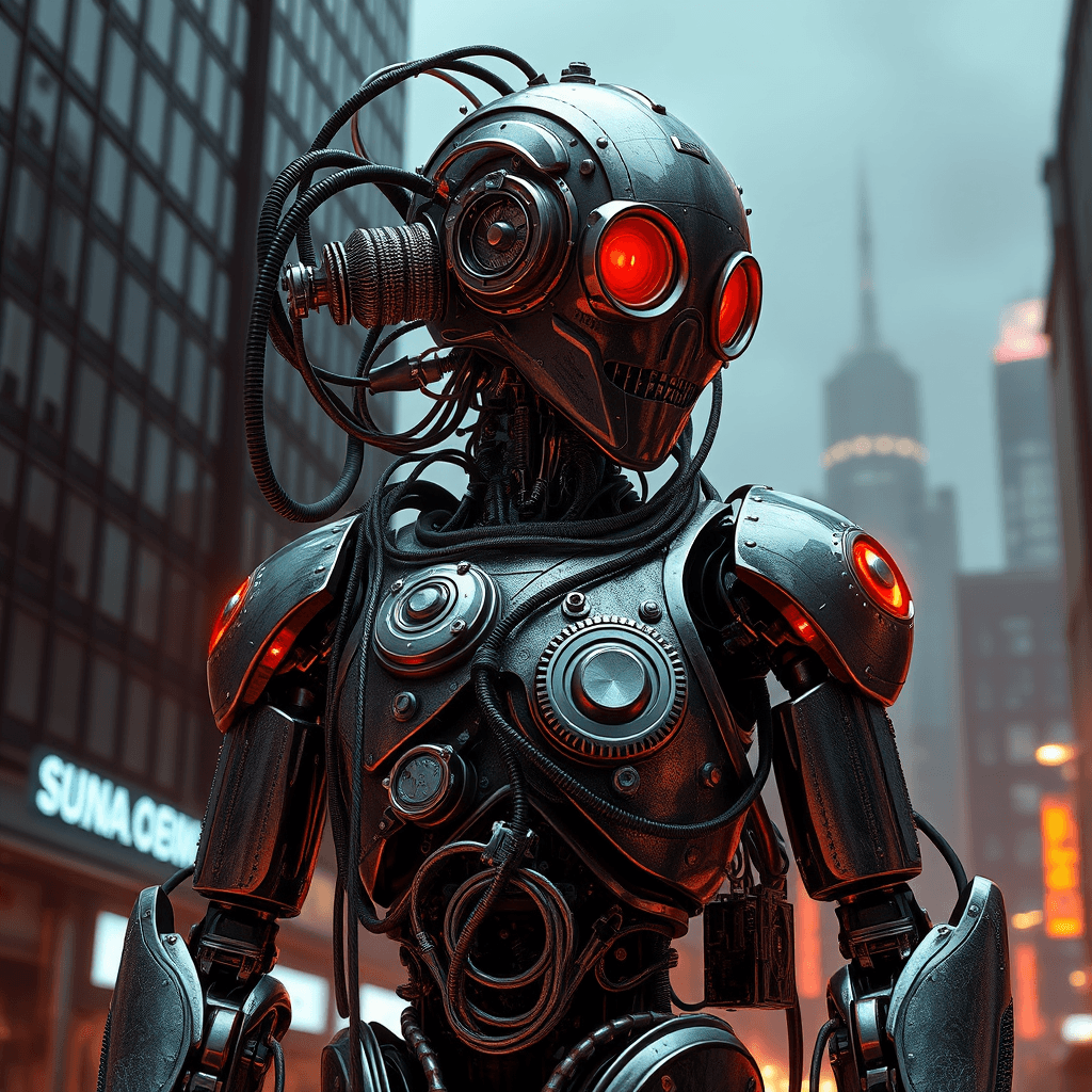 Futuristic Retro Robot 3D Render: Cinematic Poster with Dystopian Vibe