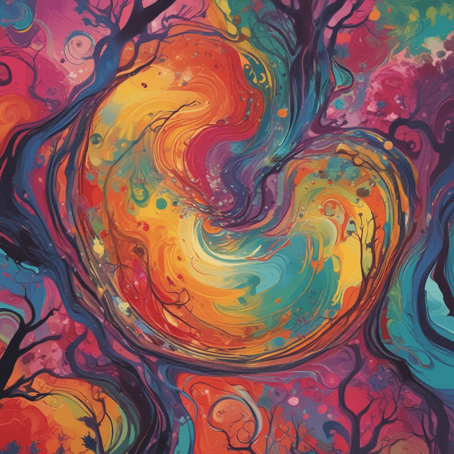Vibrant Abstract Art: Dreamy Swirls & Trees | Fulgent AI