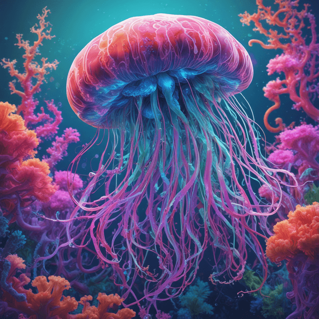 Psychedelic 3D Jellyfish: Vibrant Colors in Surreal Underwater World