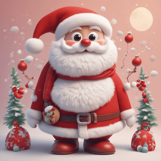 Delightful 4K Cartoon Santa Claus Poster with Whimsical Pixar-Inspired Design