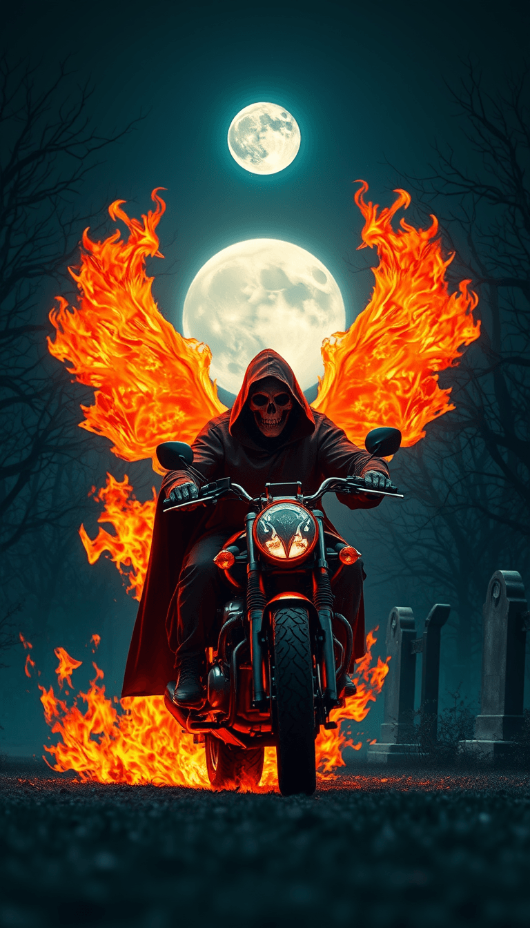 Ghost Rider: Haunting 5D 8K Photo in Fiery Graveyard