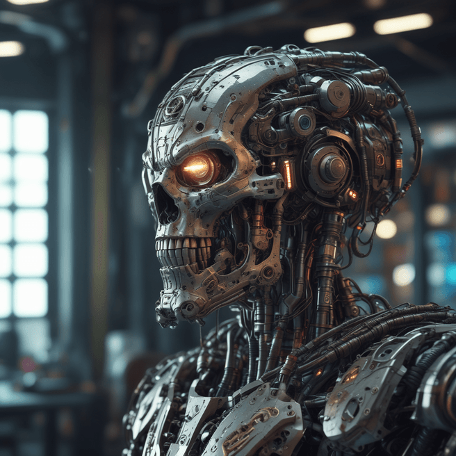 Dark Fantasy War Cyborg Portrait: Devil-Armor Cosmic Light