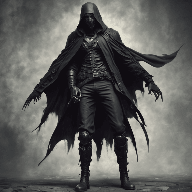 Stealthy Rogue Assassin in Black with Mask - Fulgent AI