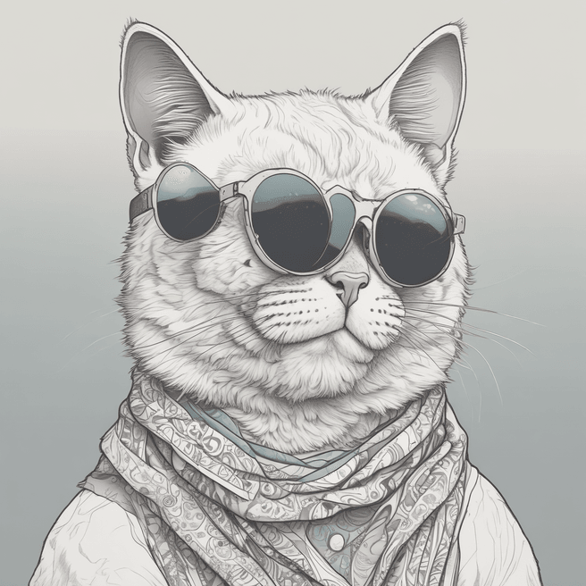 Anime Style Meditative Cat Illustration with Bandana and John Lennon Sunglasses | Fulgent AI