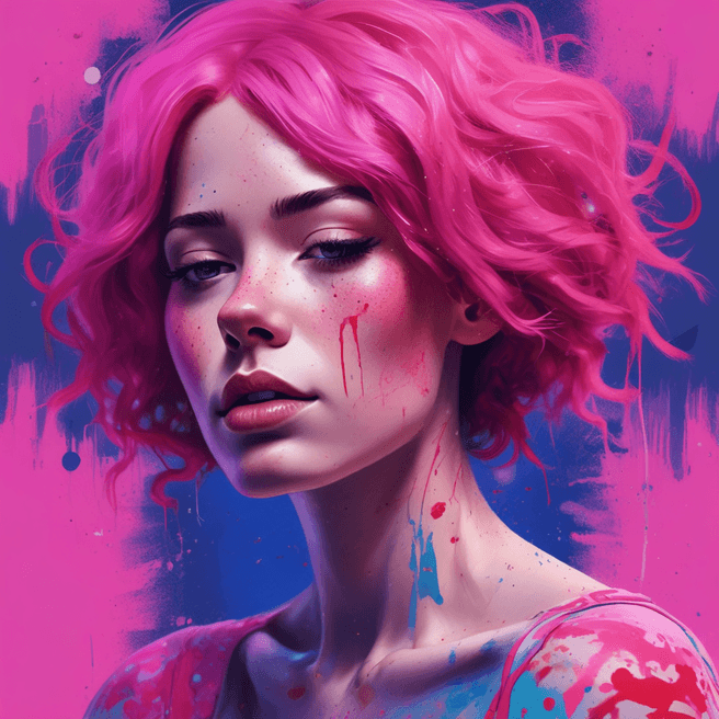 Vibrant Pink Hair Abstract Female Figure 3D Artwork