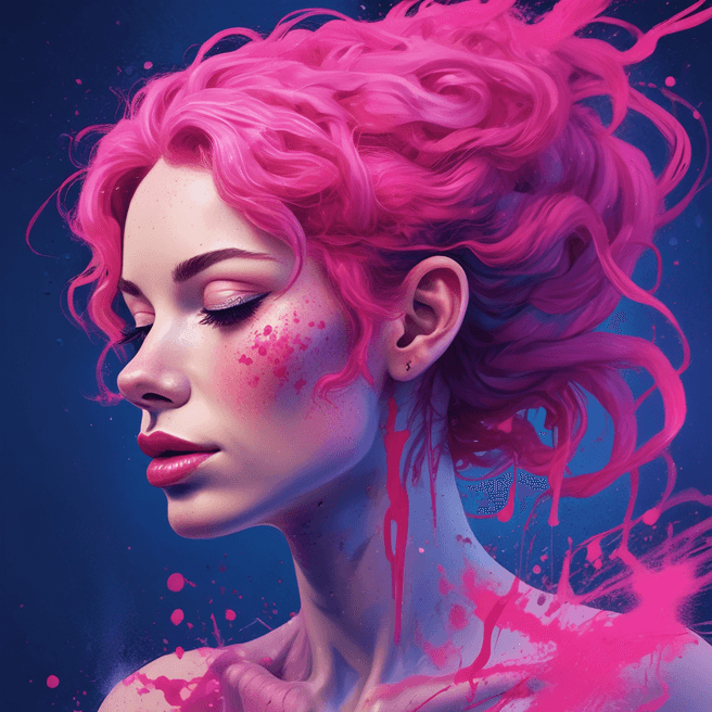 Vibrant Pink Hair Abstract Female Figure 3D Artwork