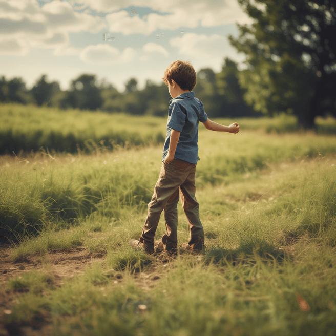 Pixar style Portrait of a boy playing in a field