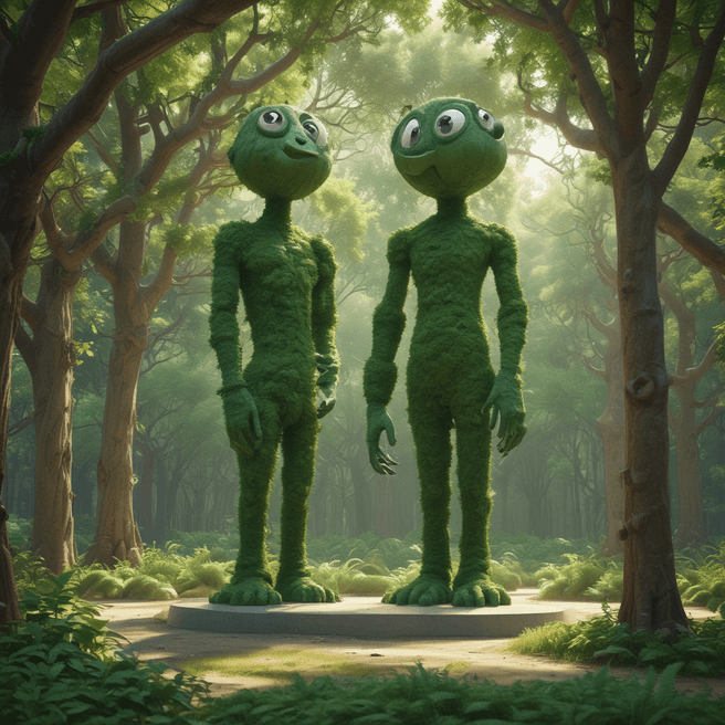 Futuristic Pixar Style Tree Statue in Green Surroundings - 3D Render by Fulgent AI