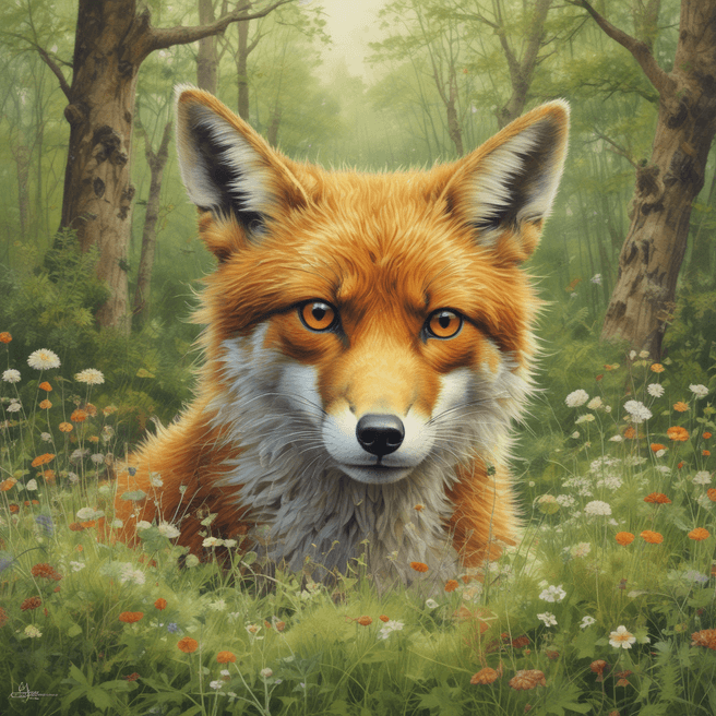 Enchanting 3D Pixar Style Fox in Forest Meadow Artwork