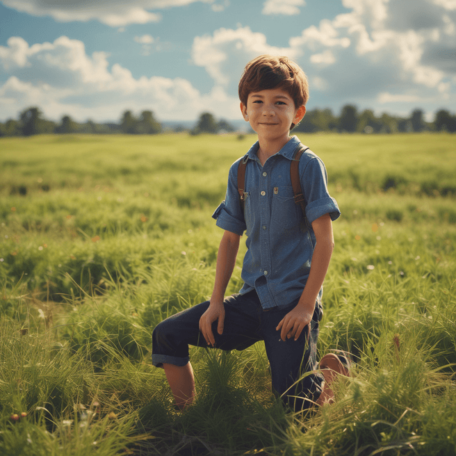 Captivating Google Pixar Style Portrait of a Boy Playing in a Field