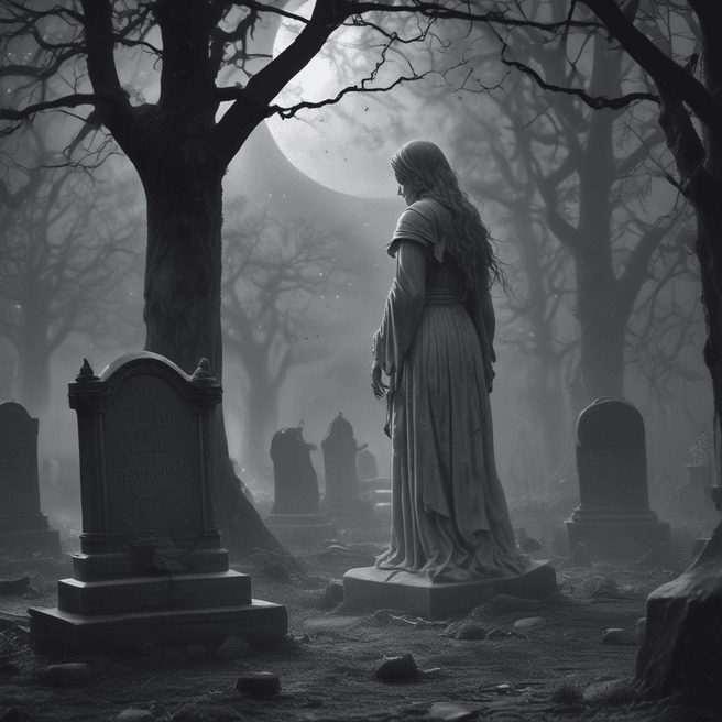 Mysterious Banshee Haunting Graveyard: Ethereal & Haunting Imagery