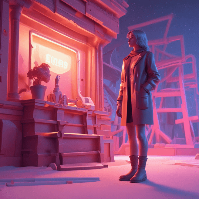Futuristic Influencer Photoshoot: Bronze Sculpture in Neon Environment - Fulgent AI