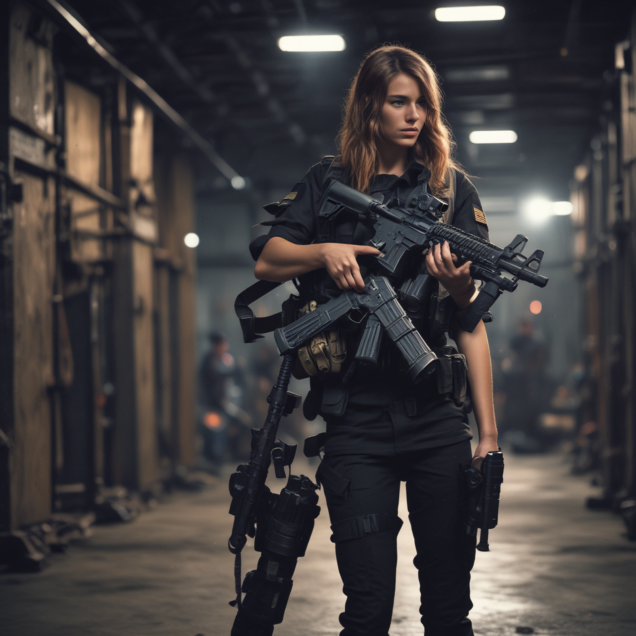 Dynamic Special Operations Girl in Action: Cinematic Warehouse Shootout
