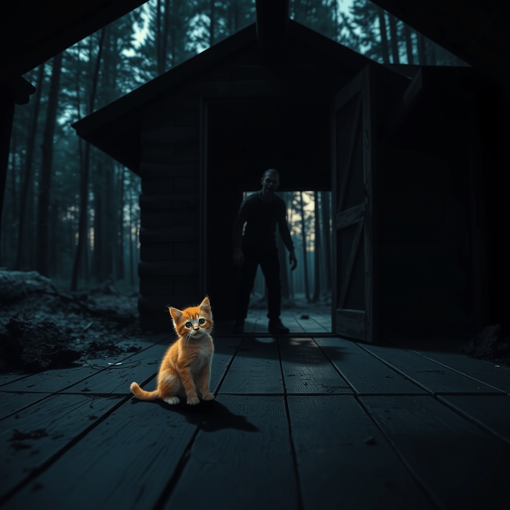 Spine-Chilling Zombie Encounter: Small Kitten in Abandoned Cabin