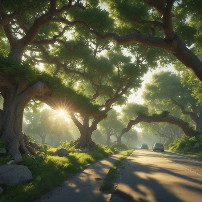 Futuristic 3D Pixar-Style Tree Infrastructure Render in 4K Super Resolution