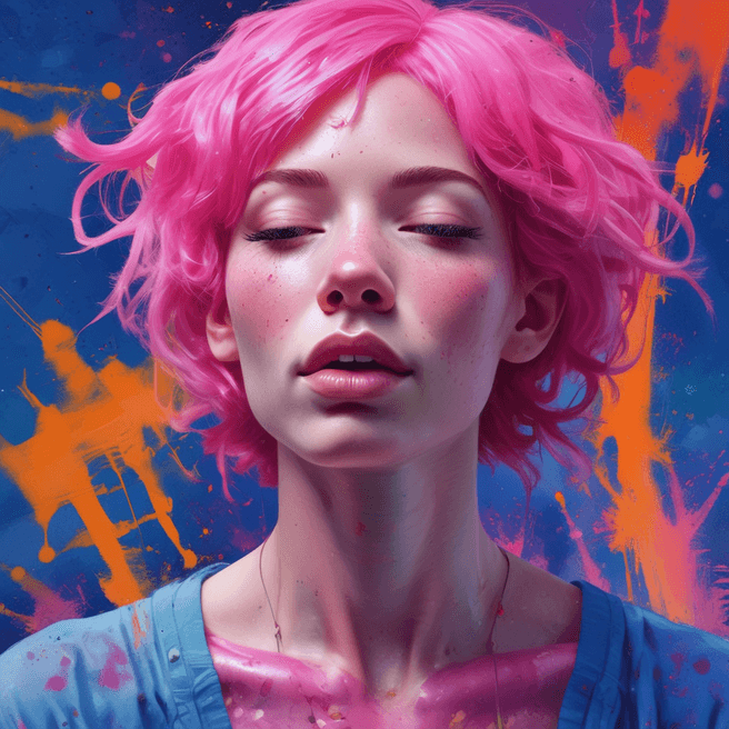 Vibrant Pink Hair Abstract Female Figure 3D Artwork