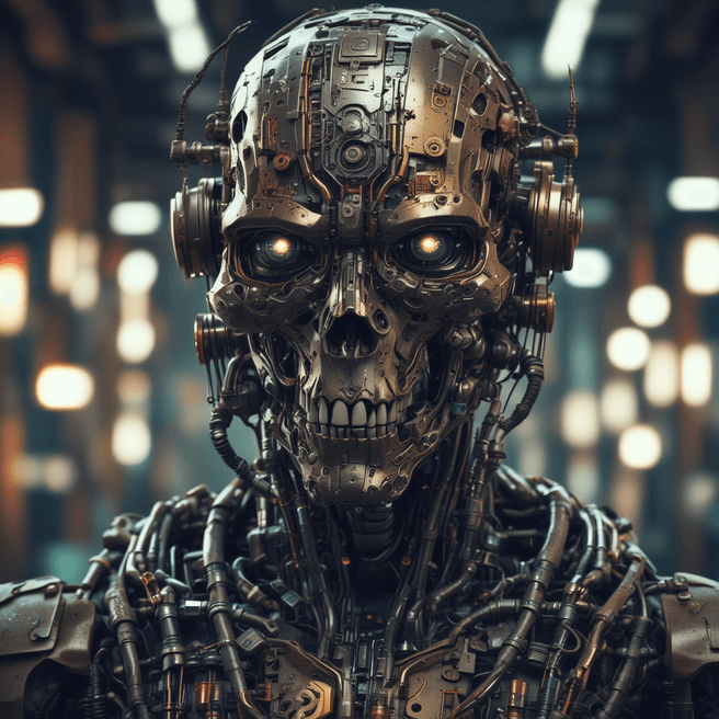 Dark Fantasy Sci-Fi Cyberpunk Portrait | War Cyborg Robot in Devil Armor | Detailed Digital Art